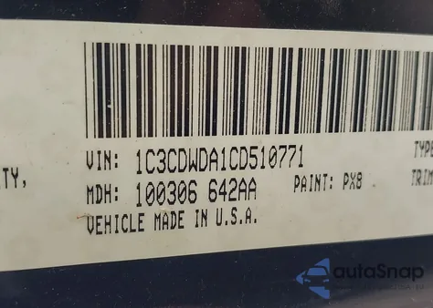 2012 Dodge Caliber Sxt из США, поврежденный, VIN 1C3CDWDA1CD510771